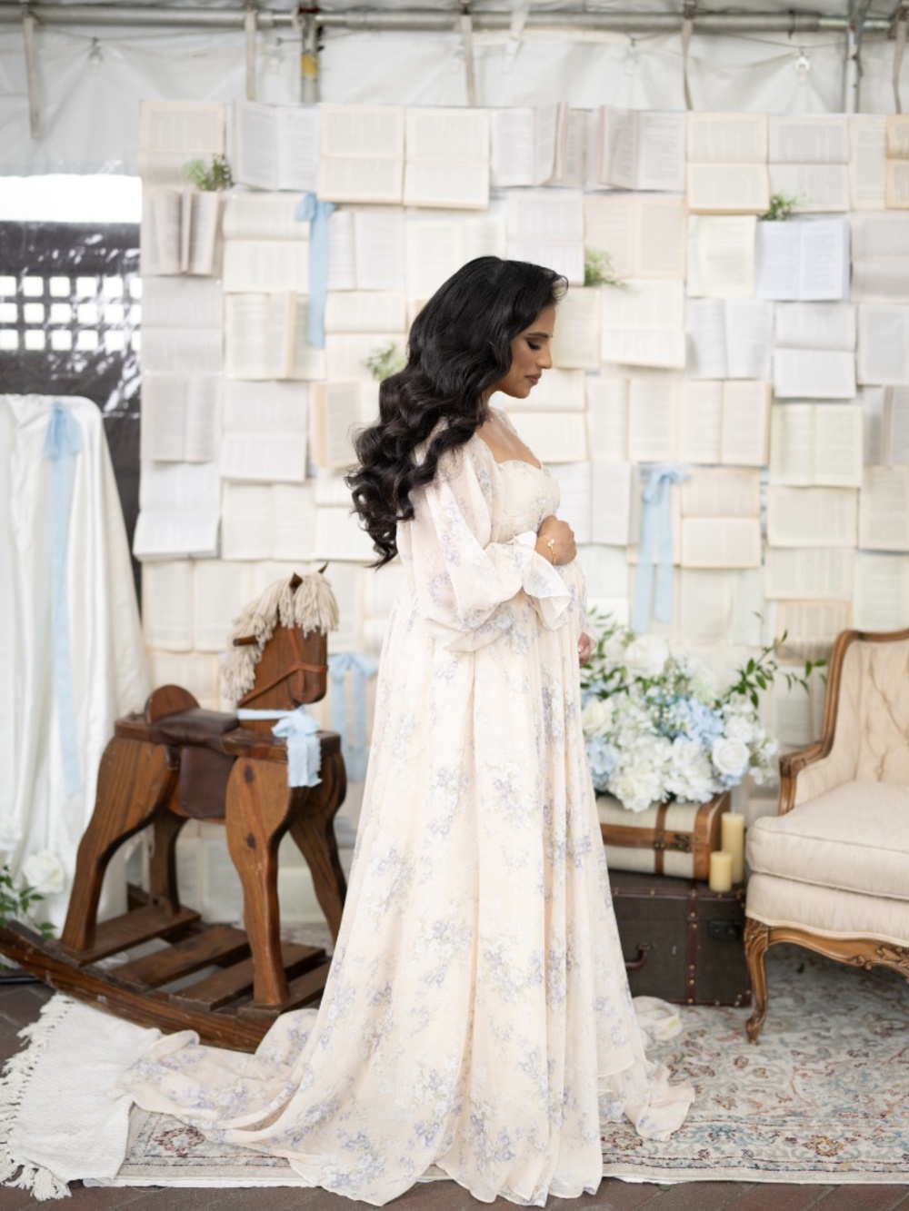 Delilah Maxi Dress with Train in Muted Peach Floral - Bump Friendly - Picture 2 of 5